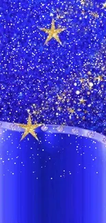 Starry blue wallpaper with golden stars.