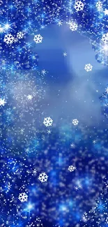 Sparkling blue winter wallpaper with snowflakes and starry shimmer.