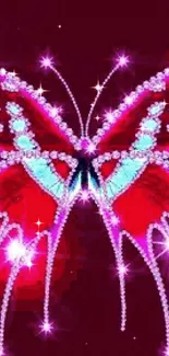 Vibrant butterfly with gems on a fuchsia background.