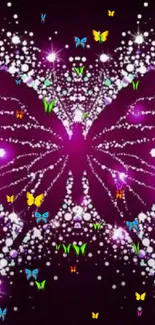 Purple butterfly wallpaper with sparkling effects, perfect for mobile screens.