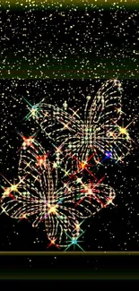 Sparkling butterfly design wallpaper on black background.