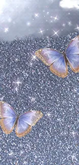 Sparkling glitter background with butterflies.