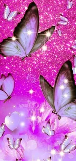 Sparkling pink and purple butterfly mobile wallpaper.