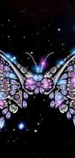 Jewelled butterfly with cosmic background.