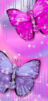 Vibrant pink and purple butterfly wallpaper with sparkling details.