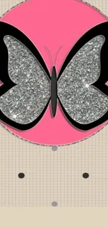 Glittery butterfly on pink background wallpaper.