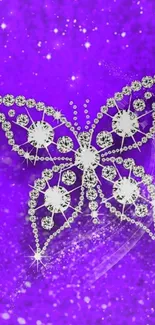 Diamond butterfly on purple glitter background.