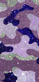 Purple and green glitter camouflage pattern wallpaper.