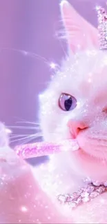 Fairy-tale cat with crown and sparkles.