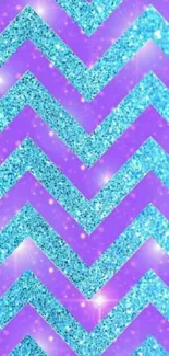 glittery chevron pattern wallpaper in blue and purple hues