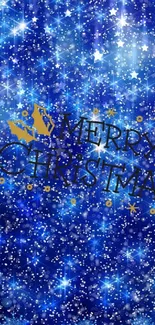 Dazzling blue Christmas wallpaper with stars and golden accents.