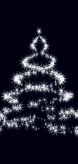 Wallaper with a sparkling Christmas tree design on a navy blue background.