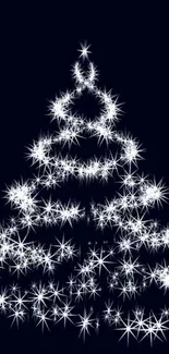 A sparkling, starry Christmas tree on a navy blue background.