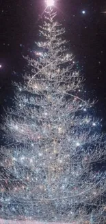 Sparkling Christmas tree with starry night sky background.