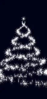 Sparkling Christmas tree on a dark blue background, perfect for festive wallpaper.