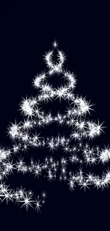 Sparkling Christmas tree on dark background with white star patterns.