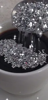 Artistic coffee cup with sparkling sequins.