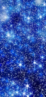 Dazzling mobile wallpaper with sparkling blue stars against a cosmic background.