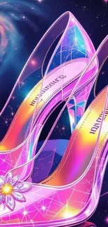 Artistic cosmic high heels with galaxy background