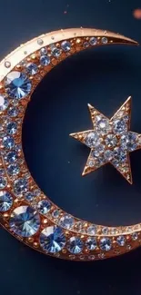 Sparkling crescent and star mobile wallpaper.