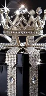 Luxurious crown-topped black gift box with shimmering jewels.