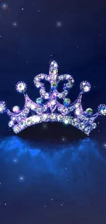 Sparkling jeweled crown on a dark blue background.