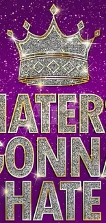 Purple glitter wallpaper with crown and motivational text.