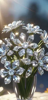 Sparkling crystal flower arrangement in a vase.