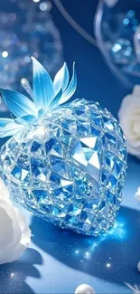 Sparkling blue crystal heart with roses