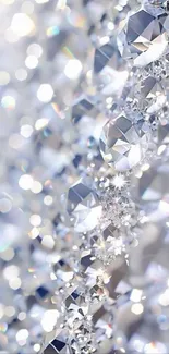 Sparkling silver crystal gems creating a vibrant, luxurious background.