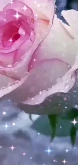 Mobile wallpaper with a sparkling dewy pink rose.