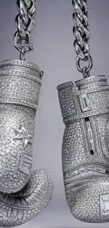 Diamond-encrusted boxing gloves hanging stylishly.