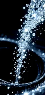 Mobile wallpaper with a cascade of sparkling diamonds and a black background.