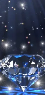 Sparkling diamond with stars on a dark blue background wallpaper.