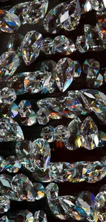 Close-up of sparkling diamonds and crystals on a black background.