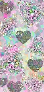 Colorful diamond hearts with glitter effect.