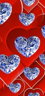 Diamonds shaped like hearts on a vibrant red background.