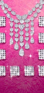 Elegant wallpaper with diamond necklace on pink background.