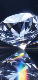 Sparkling diamond with stunning reflection on dark background.