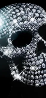 Stunning diamond skull wallpaper with shimmering jewels on a dark background.