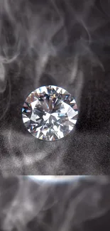 Luxurious diamond surrounded by smoke on a dark background.