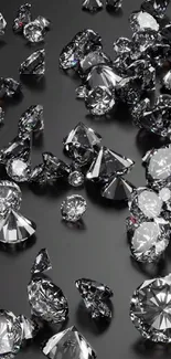 Mobile wallpaper with sparkling diamonds on a black background.