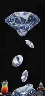 Dynamic wallpaper with sparkling diamonds on a sleek black background.