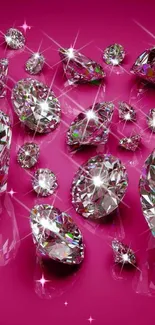 Mobile wallpaper of sparkling diamonds on a pink background.