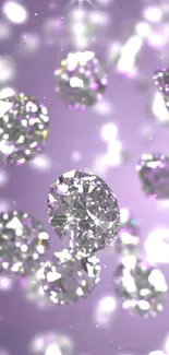 Sparkling diamonds on a soft purple background wallpaper.