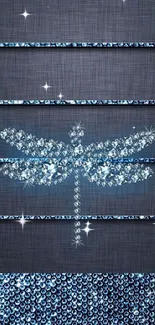 Elegant wallpaper with crystal dragonfly on blue background.