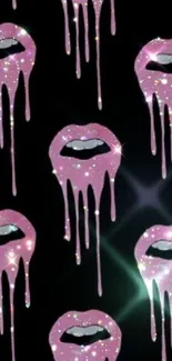 Sparkling dripping lips on a dark background, adding glam to your phone.