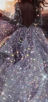 Sparkling gown with glitter effect on a mobile wallpaper background.