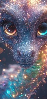 Sparkling fantasy creature with glowing eyes on a mobile wallpaper.