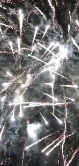 Vibrant fireworks display with bright sparks in the night sky.